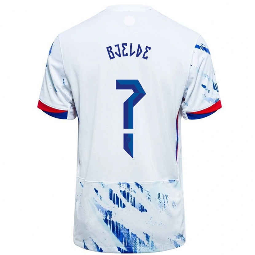 Danxen Enfant Maillot Norvège Thea Bjelde #0 Blanc Bleu Tenues Extérieur 24-26 T-Shirt