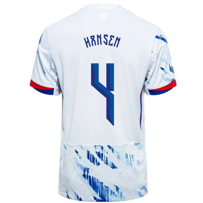 Danxen Enfant Maillot Norvège Tuva Hansen #4 Blanc Bleu Tenues Extérieur 24-26 T-Shirt