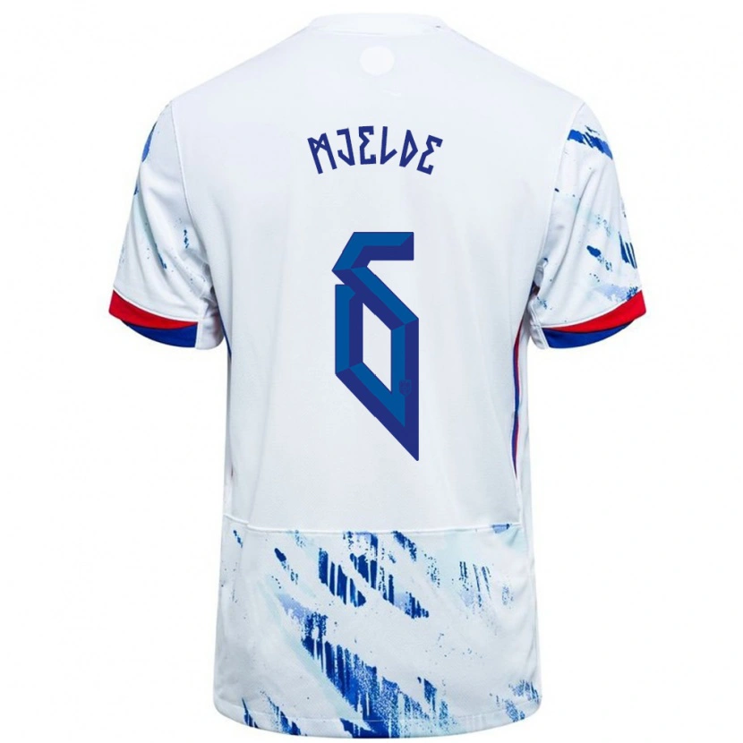 Danxen Enfant Maillot Norvège Maren Mjelde #6 Blanc Bleu Tenues Extérieur 24-26 T-Shirt