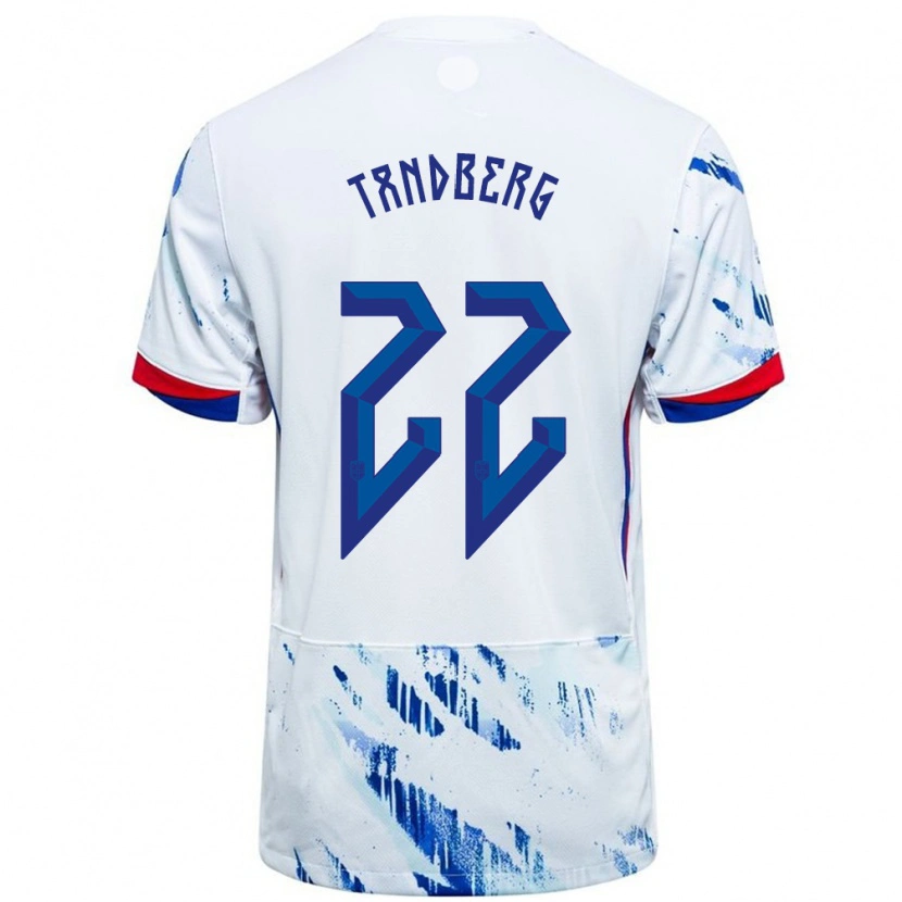 Danxen Enfant Maillot Norvège Cathinka Tandberg #22 Blanc Bleu Tenues Extérieur 24-26 T-Shirt