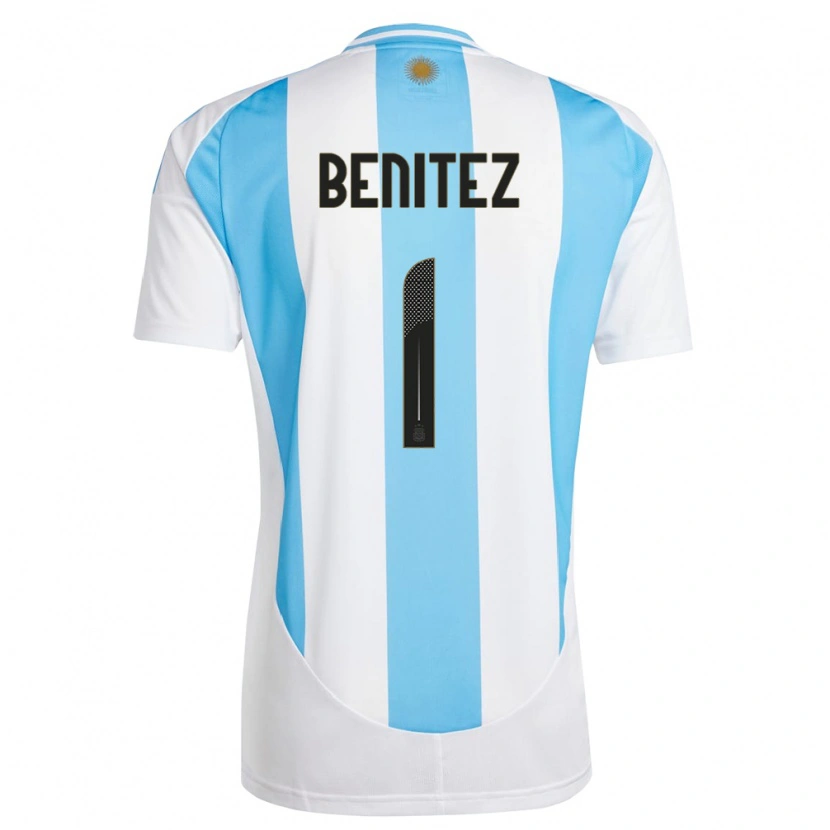 Danxen Homme Maillot Argentine Walter Benítez #1 Blanc Bleu Tenues Domicile 24-26 T-Shirt
