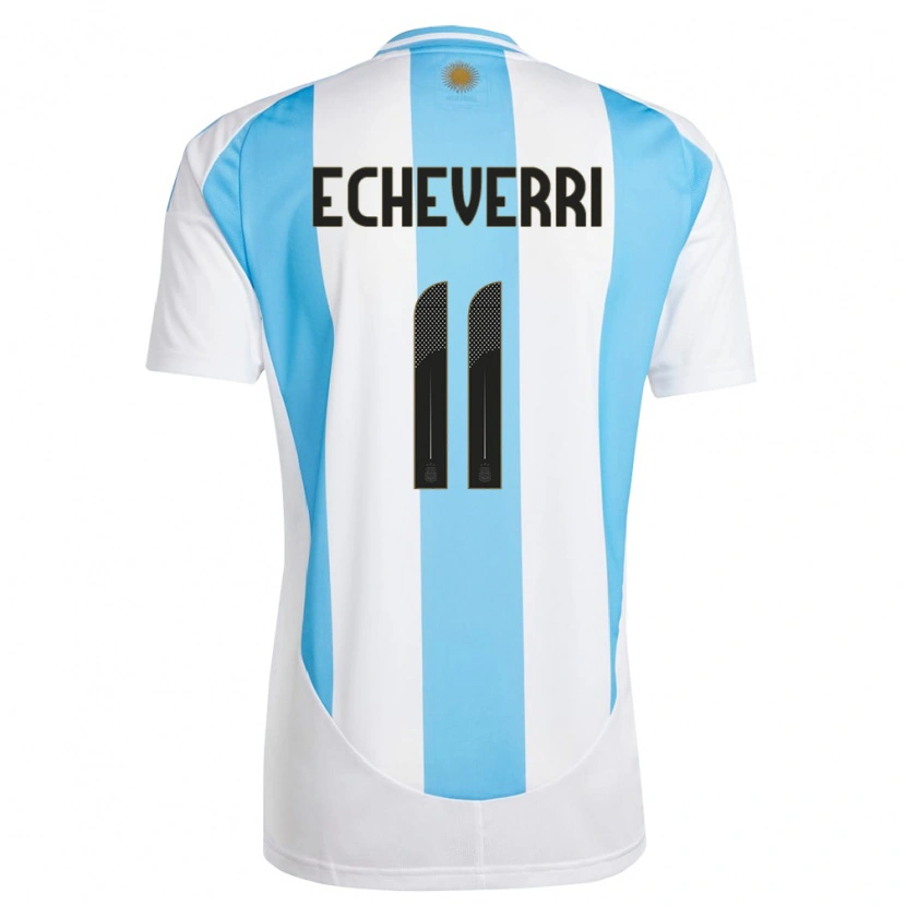 Danxen Homme Maillot Argentine Claudio Echeverri #11 Blanc Bleu Tenues Domicile 24-26 T-Shirt