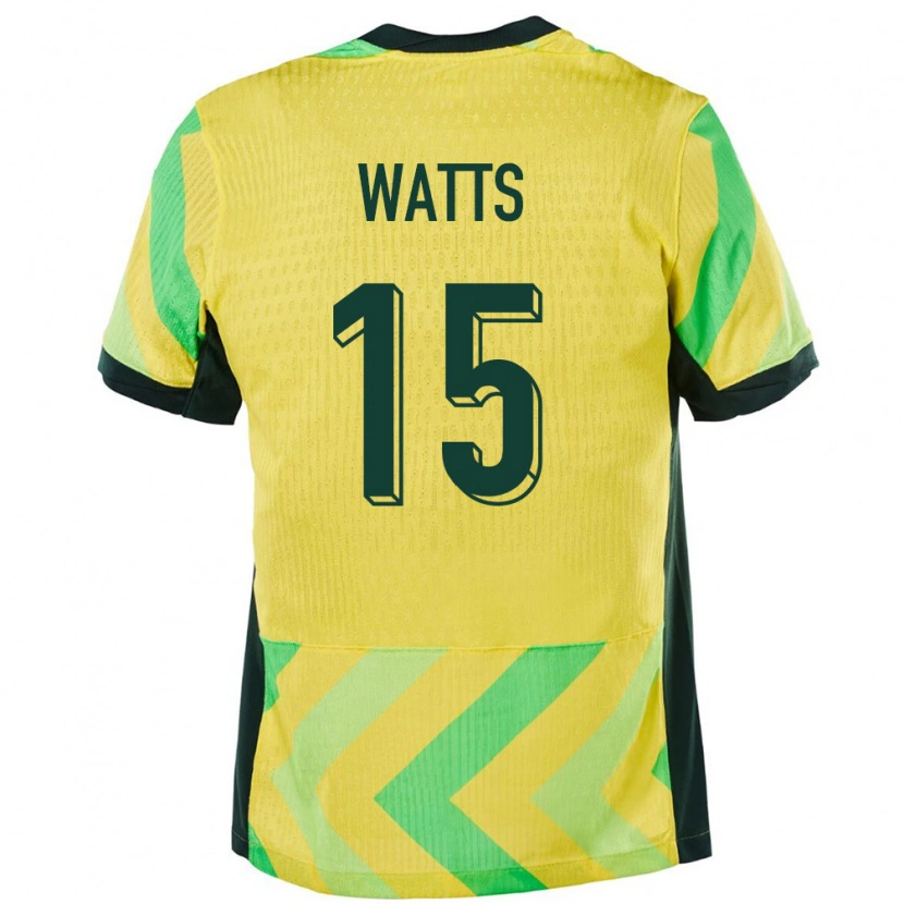 Danxen Homme Maillot Australie Caleb Watts #15 Doré Tenues Domicile 24-26 T-Shirt