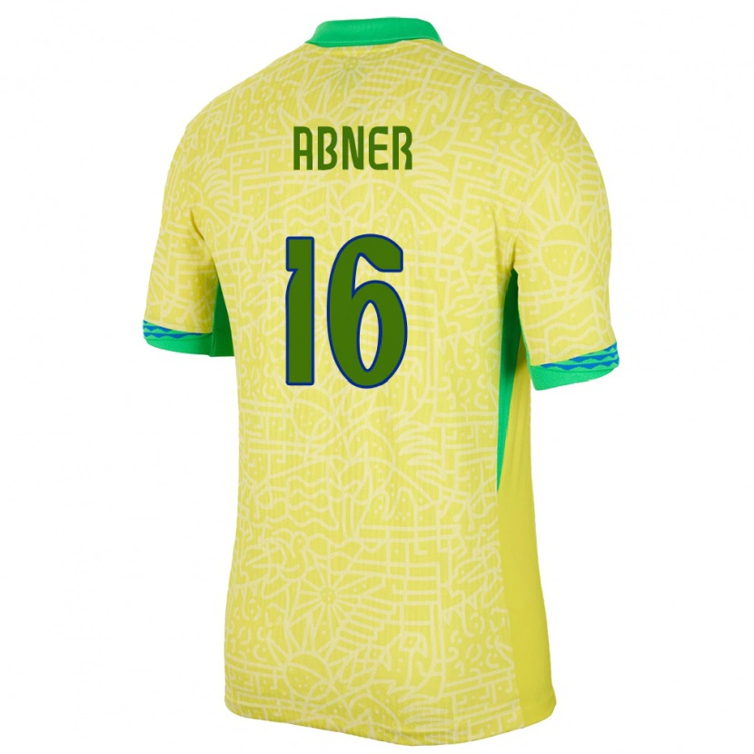 Danxen Homme Maillot Brésil Abner #16 Jaune Tenues Domicile 24-26 T-Shirt