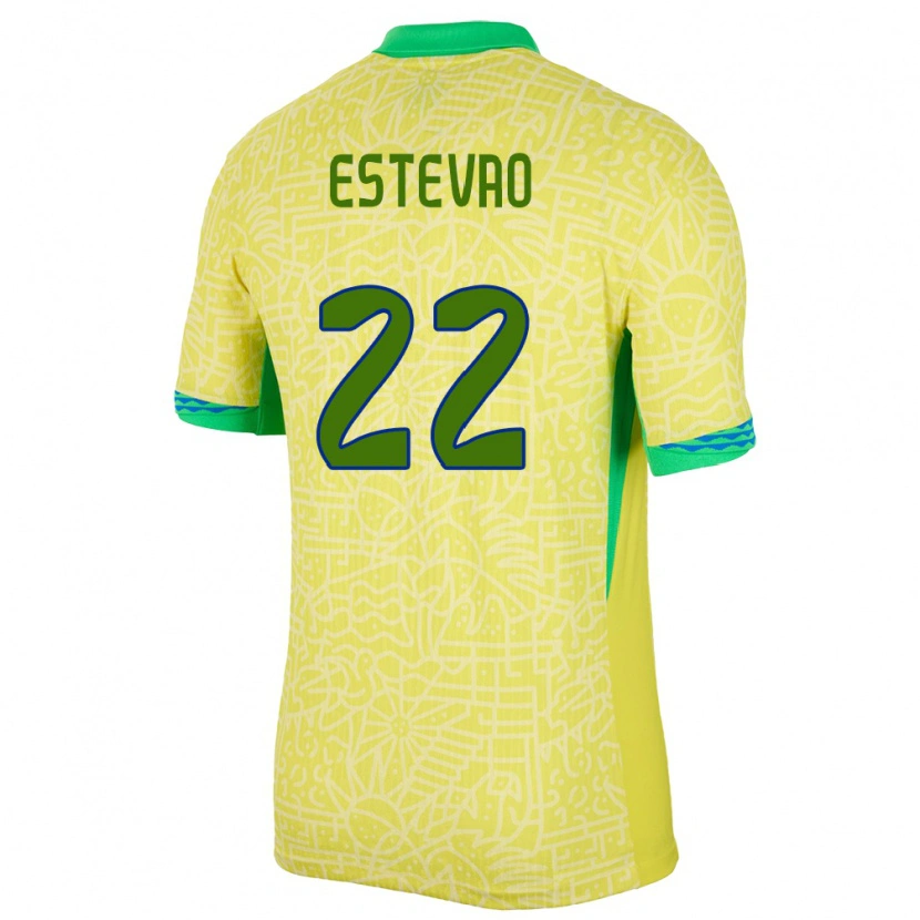 Danxen Homme Maillot Brésil Estêvão #22 Jaune Tenues Domicile 24-26 T-Shirt