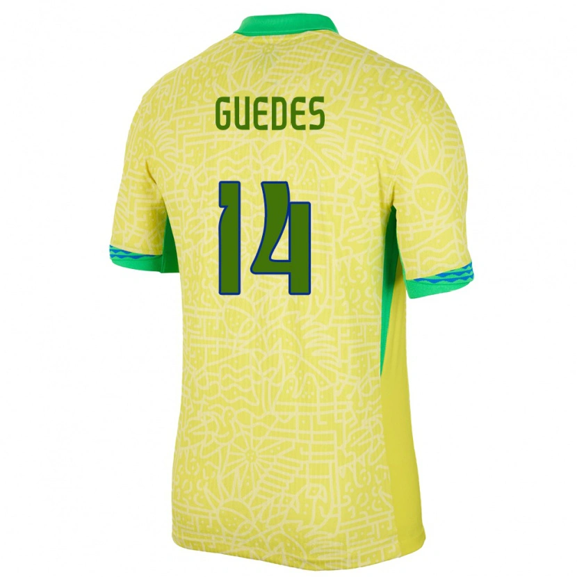 Danxen Homme Maillot Brésil Luis Guedes #14 Jaune Tenues Domicile 24-26 T-Shirt