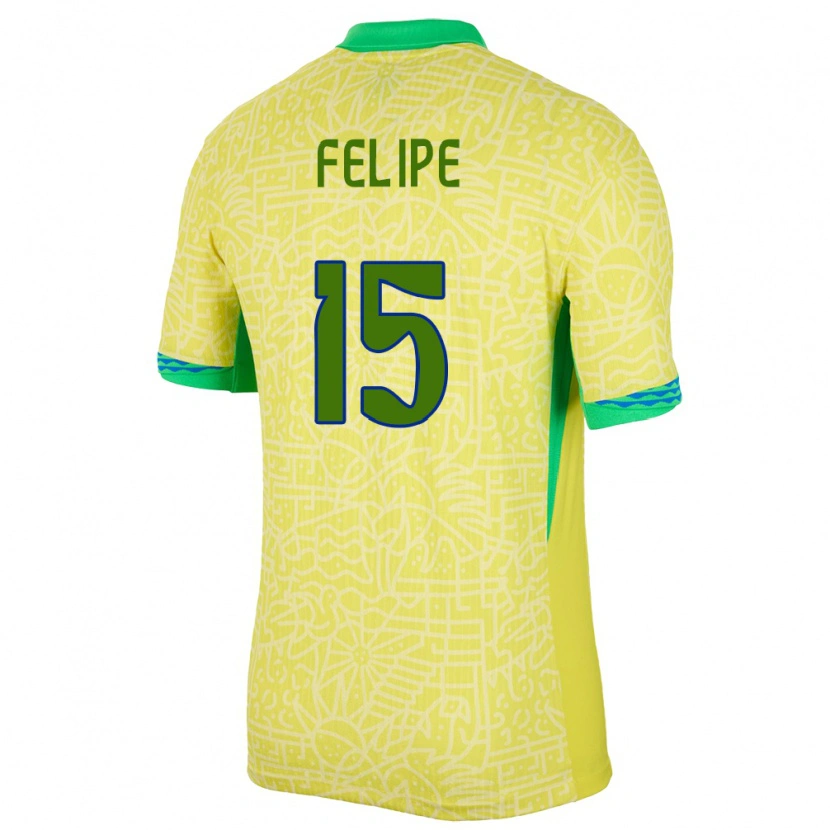 Danxen Homme Maillot Brésil Luis Felipe #15 Jaune Tenues Domicile 24-26 T-Shirt