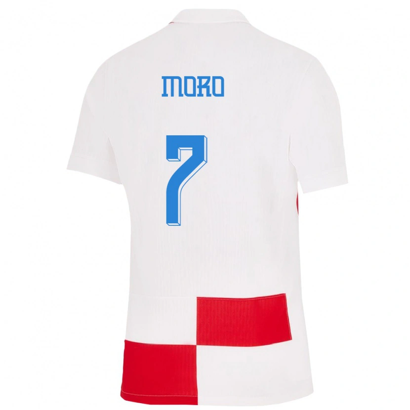 Danxen Homme Maillot Croatie Nikola Moro #7 Blanc Rouge Tenues Domicile 24-26 T-Shirt