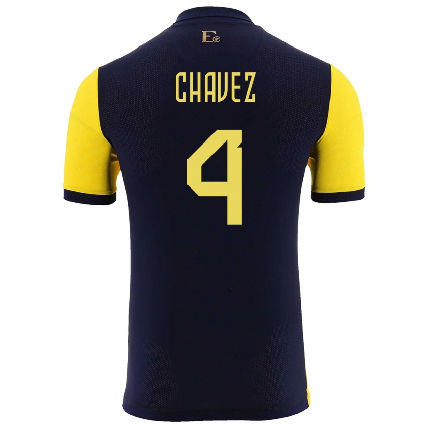 Danxen Homme Maillot Équateur Jhoanner Chávez #4 Jaune Tenues Domicile 24-26 T-Shirt