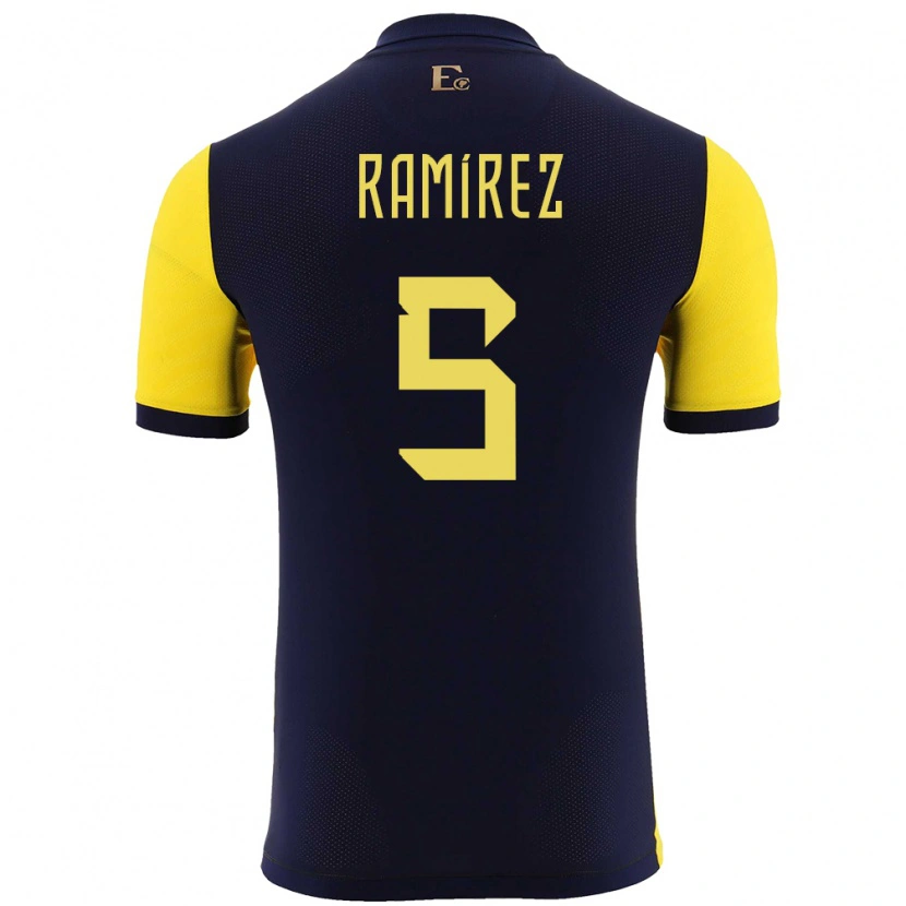 Danxen Homme Maillot Équateur Cristian Ramírez #5 Jaune Tenues Domicile 24-26 T-Shirt