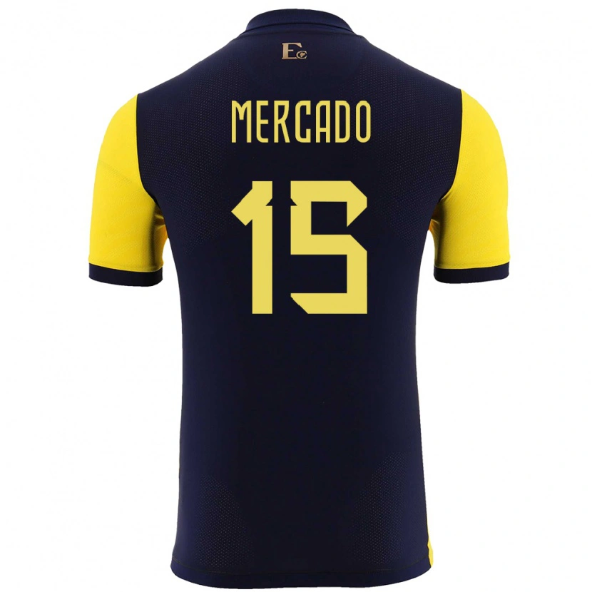Danxen Homme Maillot Équateur John Mercado #15 Jaune Tenues Domicile 24-26 T-Shirt