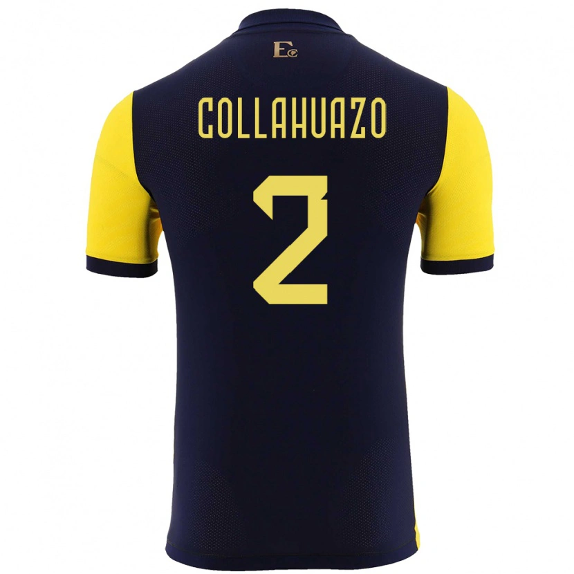 Danxen Homme Maillot Équateur Jair Collahuazo #2 Jaune Tenues Domicile 24-26 T-Shirt