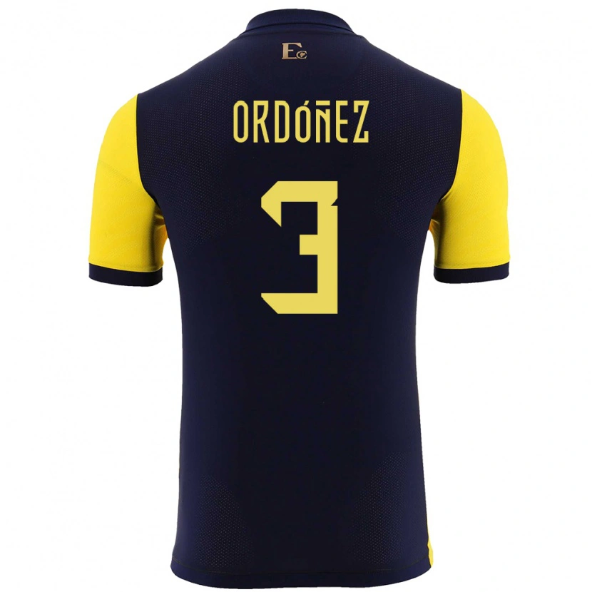 Danxen Homme Maillot Équateur Deinner Ordóñez #3 Jaune Tenues Domicile 24-26 T-Shirt