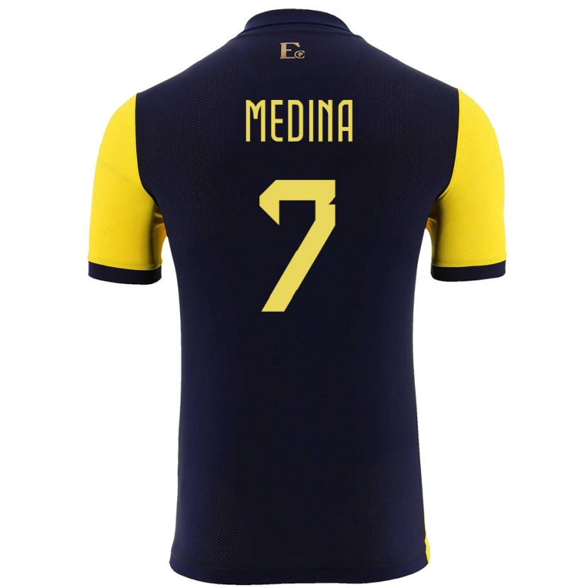 Danxen Homme Maillot Équateur Yaimar Medina #7 Jaune Tenues Domicile 24-26 T-Shirt