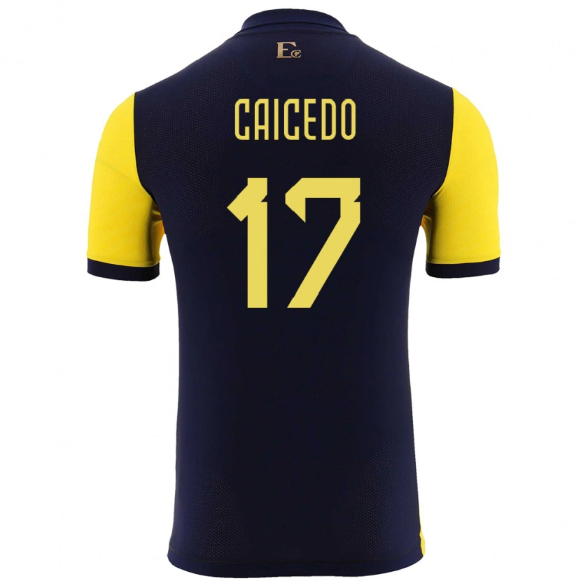 Danxen Homme Maillot Équateur Yorkaeff Caicedo #17 Jaune Tenues Domicile 24-26 T-Shirt