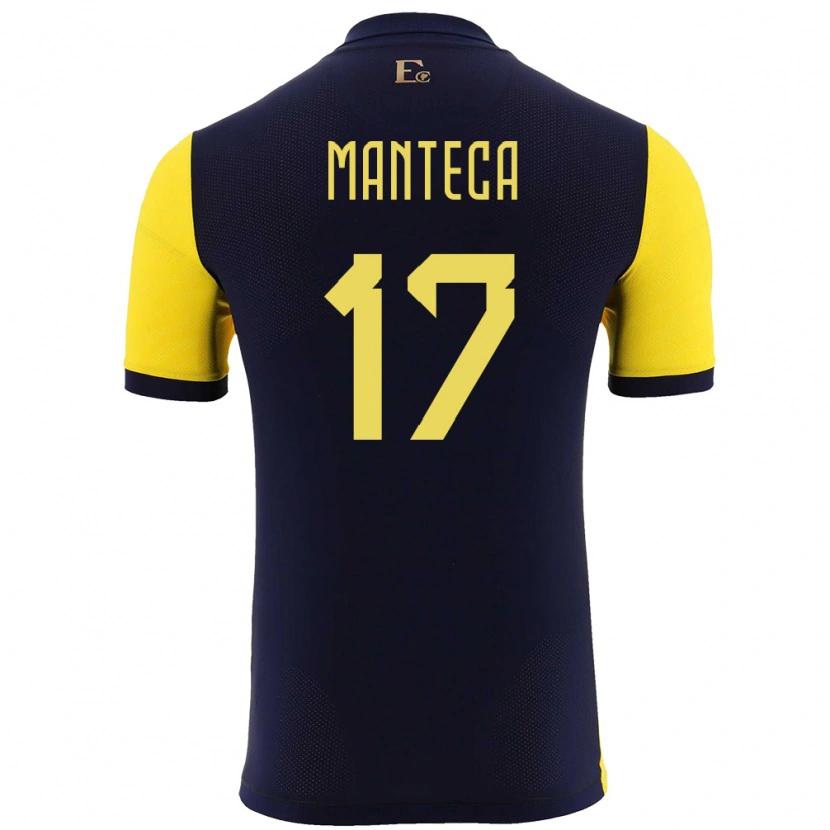 Danxen Homme Maillot Équateur Demcy Manteca #17 Jaune Tenues Domicile 24-26 T-Shirt