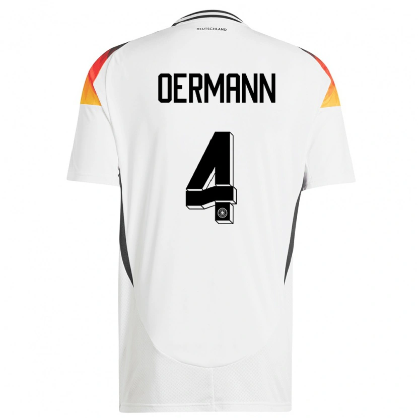 Danxen Homme Maillot Allemagne Tim Oermann #4 Blanc Tenues Domicile 24-26 T-Shirt