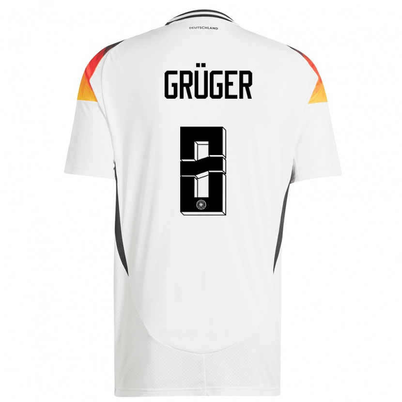 Danxen Homme Maillot Allemagne Max Grüger #8 Blanc Tenues Domicile 24-26 T-Shirt