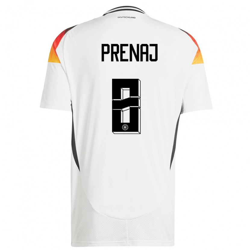 Danxen Homme Maillot Allemagne Christian Prenaj #8 Blanc Tenues Domicile 24-26 T-Shirt