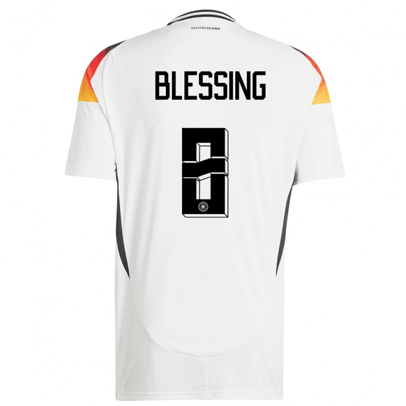 Danxen Homme Maillot Allemagne Èlisée Blessing #8 Blanc Tenues Domicile 24-26 T-Shirt