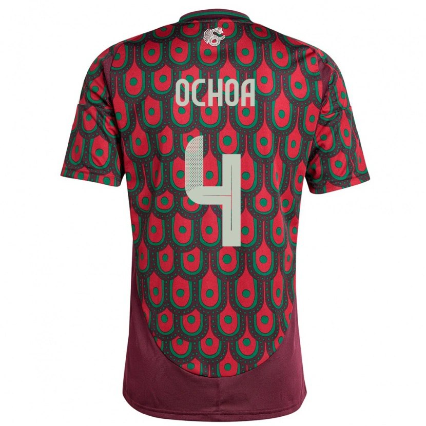 Danxen Homme Maillot Mexique Diego Ochoa #4 Bordeaux Tenues Domicile 24-26 T-Shirt