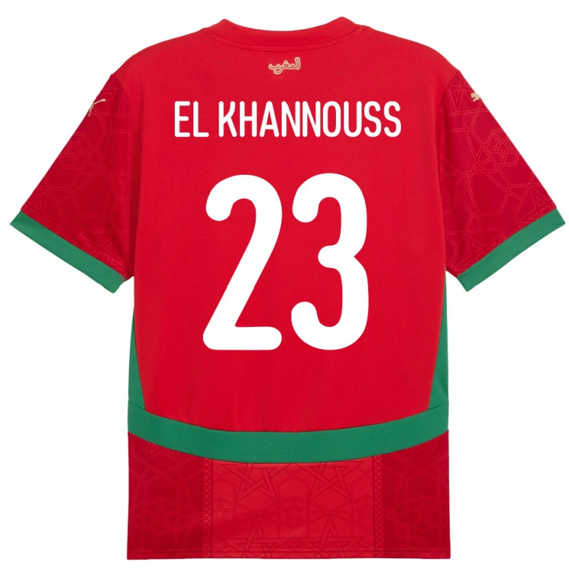 Danxen Homme Maillot Maroc Bilal El Khannouss #23 Rouge Tenues Domicile 24-26 T-Shirt