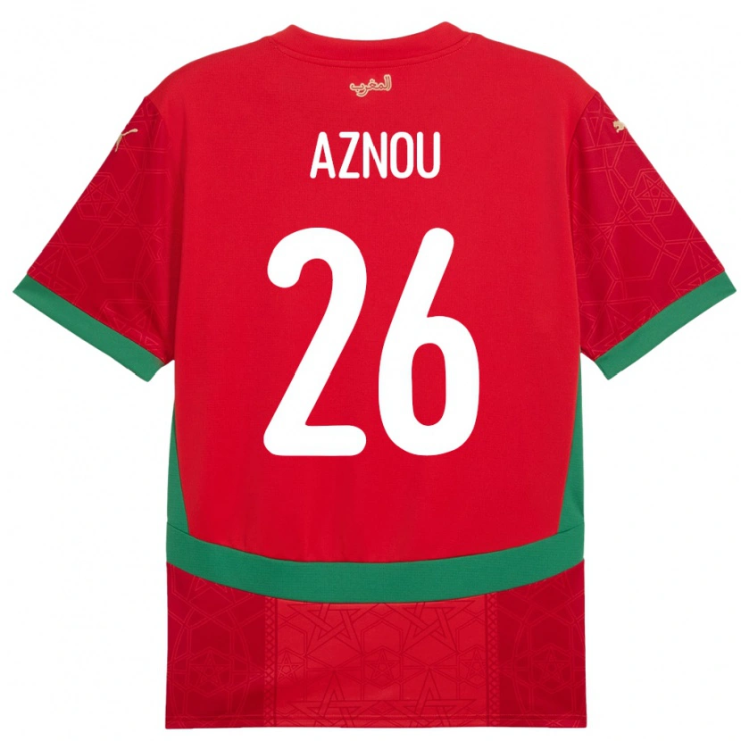 Danxen Homme Maillot Maroc Adam Aznou #26 Rouge Tenues Domicile 24-26 T-Shirt