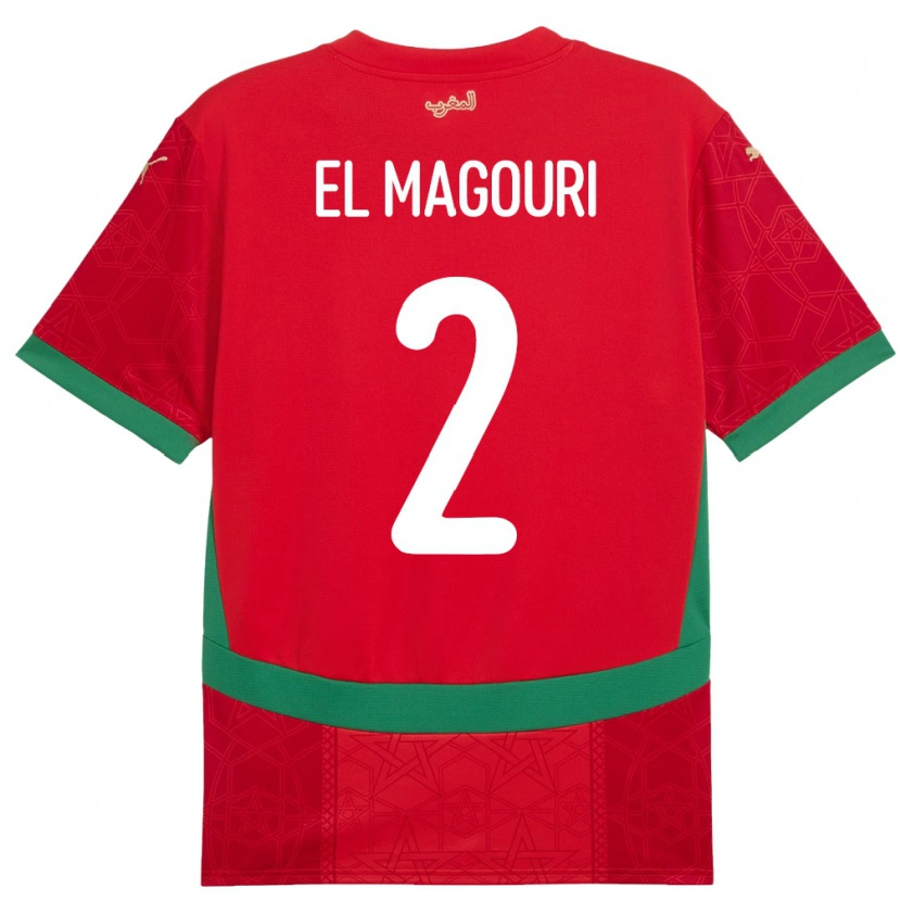 Danxen Homme Maillot Maroc Anas El Magouri #2 Rouge Tenues Domicile 24-26 T-Shirt