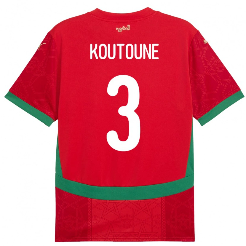 Danxen Homme Maillot Maroc Hamza Koutoune #3 Rouge Tenues Domicile 24-26 T-Shirt