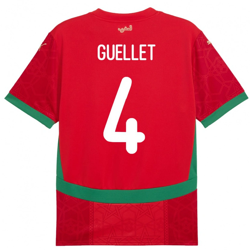Danxen Homme Maillot Maroc Shadi Guellet #4 Rouge Tenues Domicile 24-26 T-Shirt