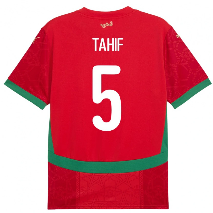 Danxen Homme Maillot Maroc Adil Tahif #5 Rouge Tenues Domicile 24-26 T-Shirt