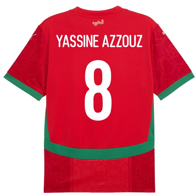 Danxen Homme Maillot Maroc Mohamed Yassine Azzouz #8 Rouge Tenues Domicile 24-26 T-Shirt