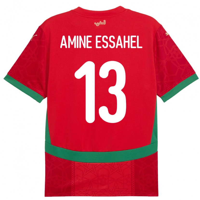 Danxen Homme Maillot Maroc Mohamed Amine Essahel #13 Rouge Tenues Domicile 24-26 T-Shirt
