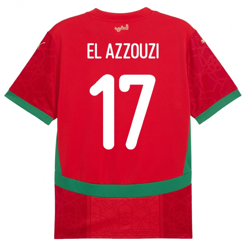 Danxen Homme Maillot Maroc Oussama El Azzouzi #17 Rouge Tenues Domicile 24-26 T-Shirt