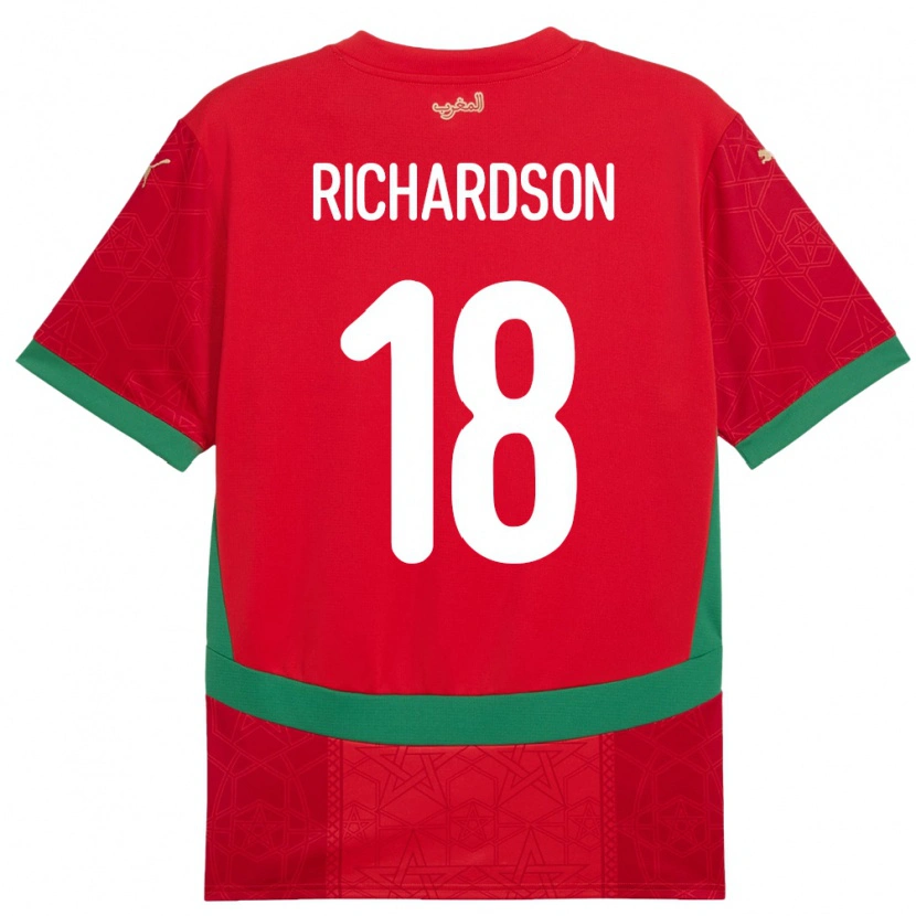 Danxen Homme Maillot Maroc Amir Richardson #18 Rouge Tenues Domicile 24-26 T-Shirt