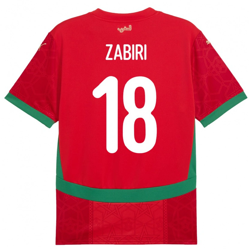 Danxen Homme Maillot Maroc Yassir Zabiri #18 Rouge Tenues Domicile 24-26 T-Shirt