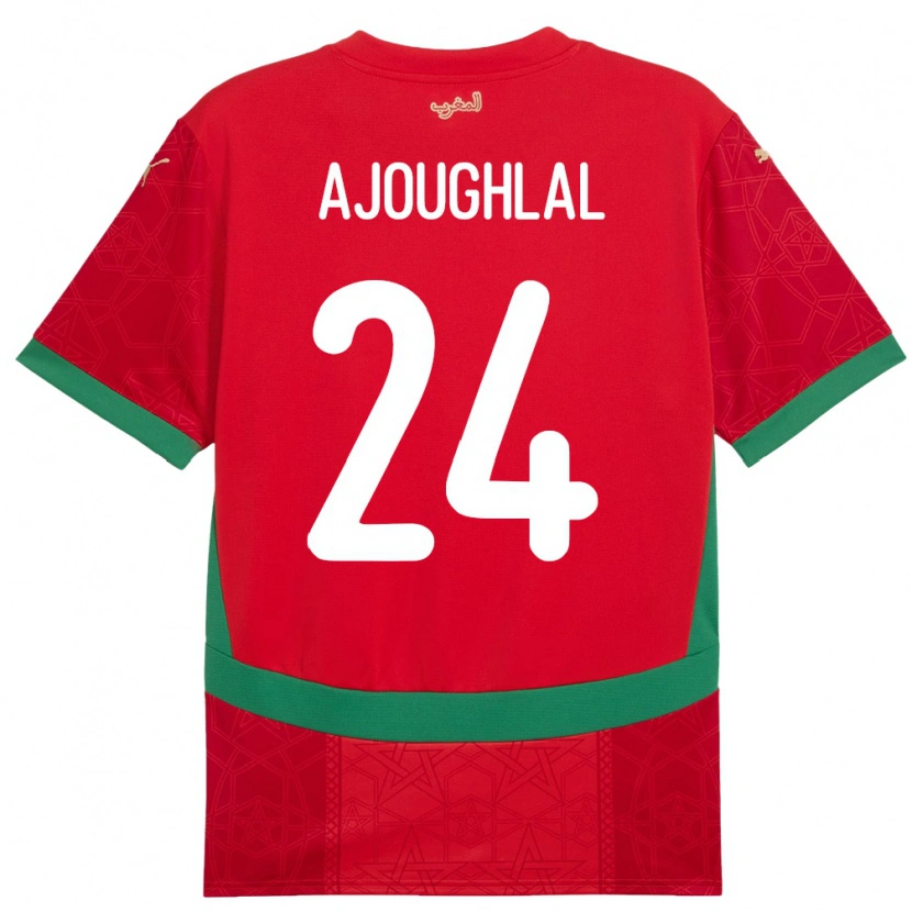Danxen Homme Maillot Maroc Zakaria Ajoughlal #24 Rouge Tenues Domicile 24-26 T-Shirt