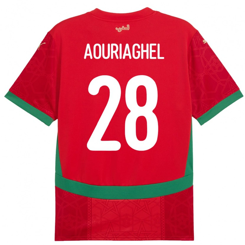 Danxen Homme Maillot Maroc Yassin Aouriaghel #28 Rouge Tenues Domicile 24-26 T-Shirt