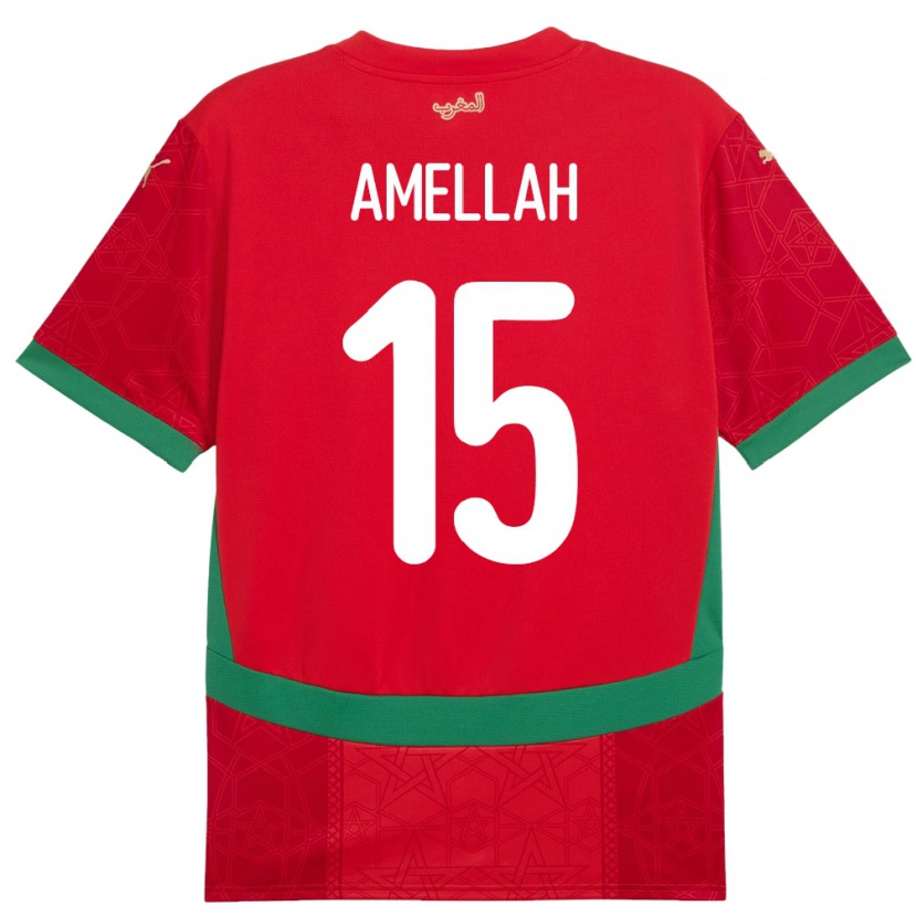 Danxen Homme Maillot Maroc Selim Amellah #15 Rouge Tenues Domicile 24-26 T-Shirt