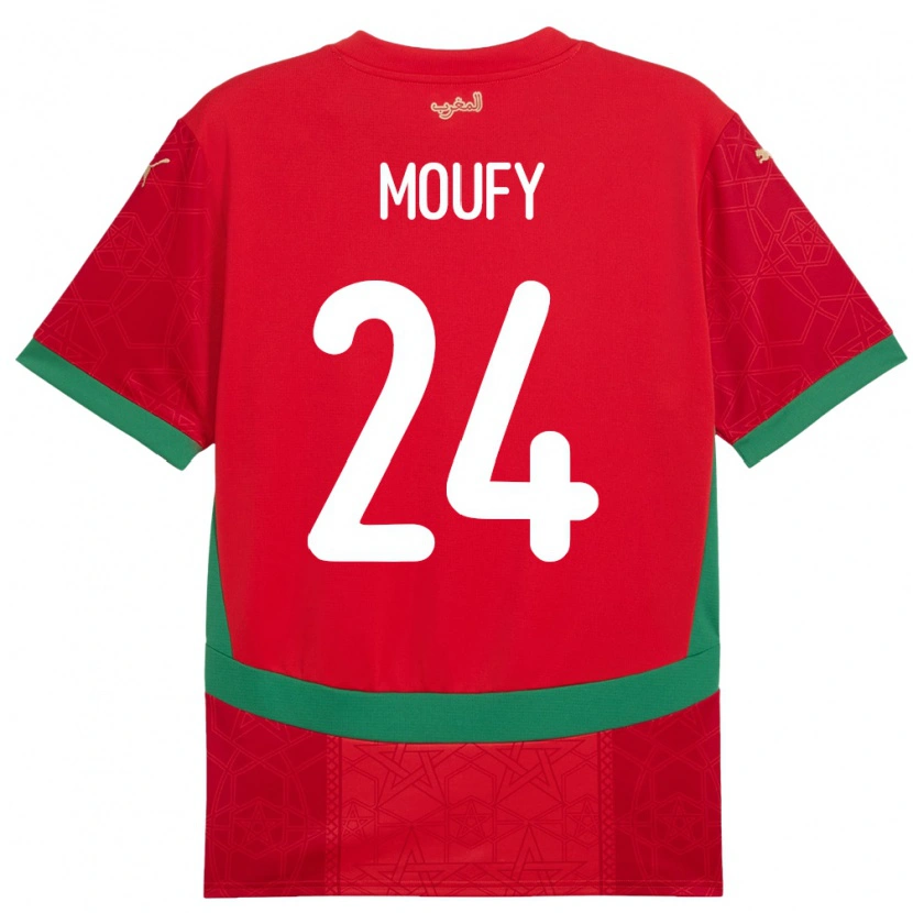 Danxen Homme Maillot Maroc Fahd Moufy #24 Rouge Tenues Domicile 24-26 T-Shirt