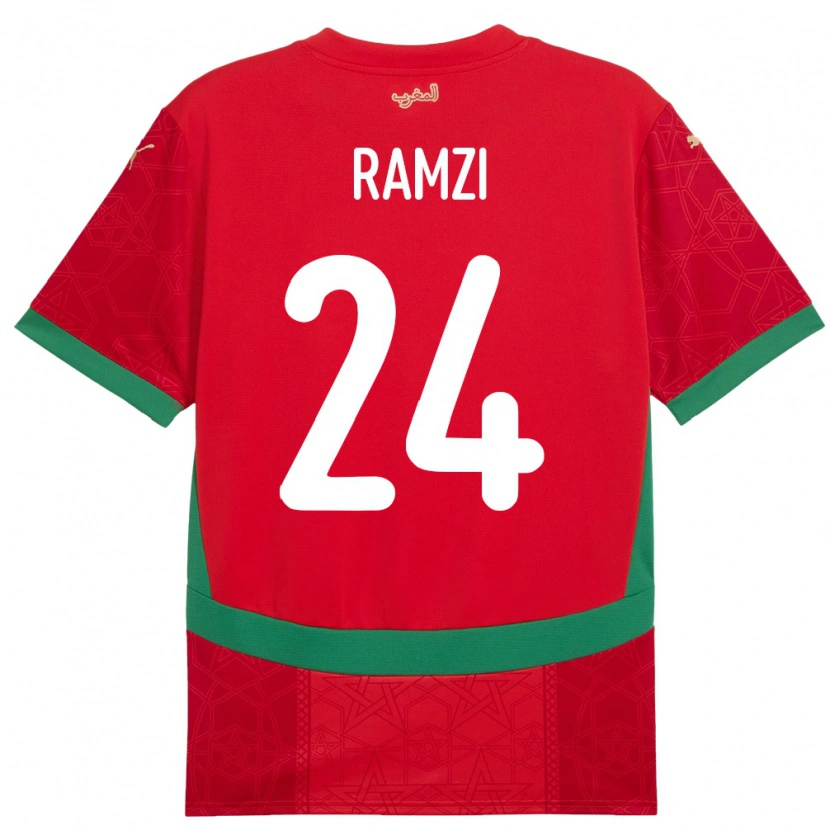 Danxen Homme Maillot Maroc Achraf Ramzi #24 Rouge Tenues Domicile 24-26 T-Shirt