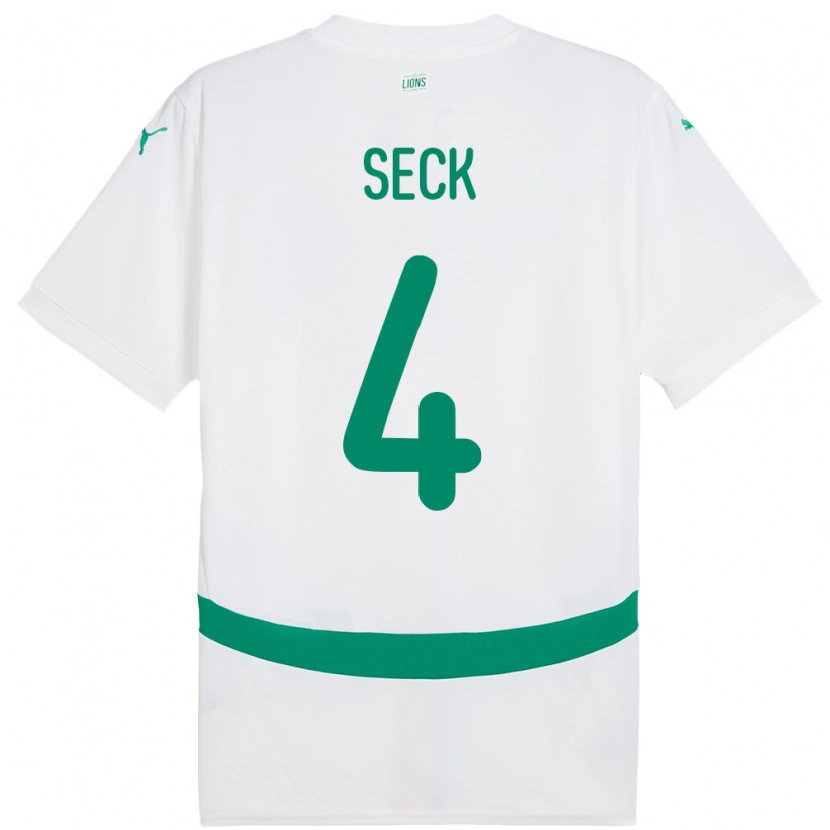 Danxen Homme Maillot Sénégal Abdoulaye Seck #4 Blanc Tenues Domicile 24-26 T-Shirt