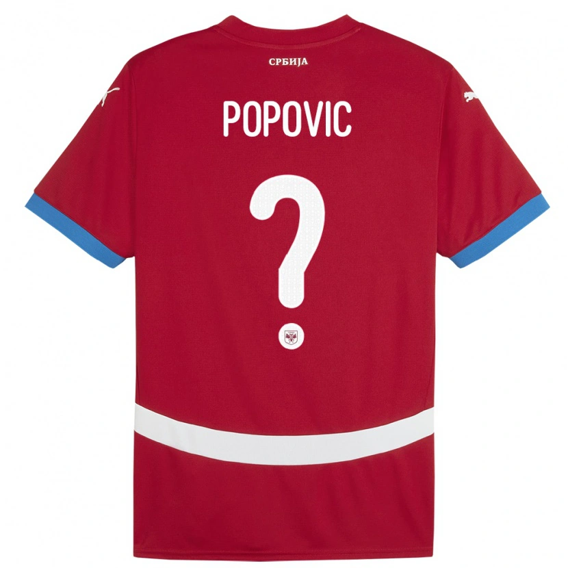 Danxen Homme Maillot Serbie Sinisa Popovic #0 Rouge Tenues Domicile 24-26 T-Shirt