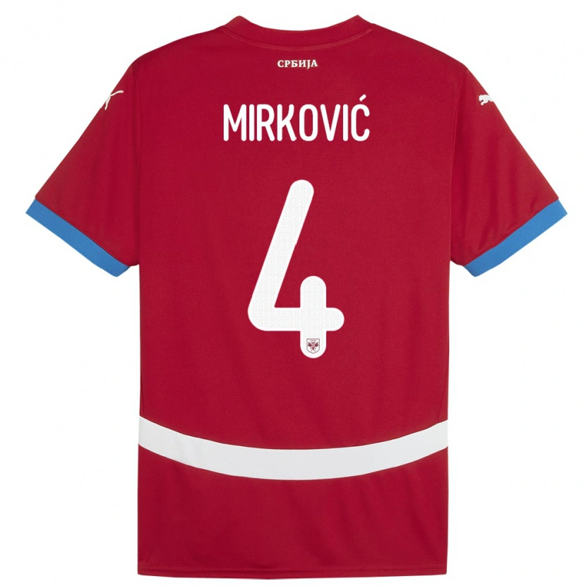 Danxen Homme Maillot Serbie Nemanja Mirković #4 Rouge Tenues Domicile 24-26 T-Shirt