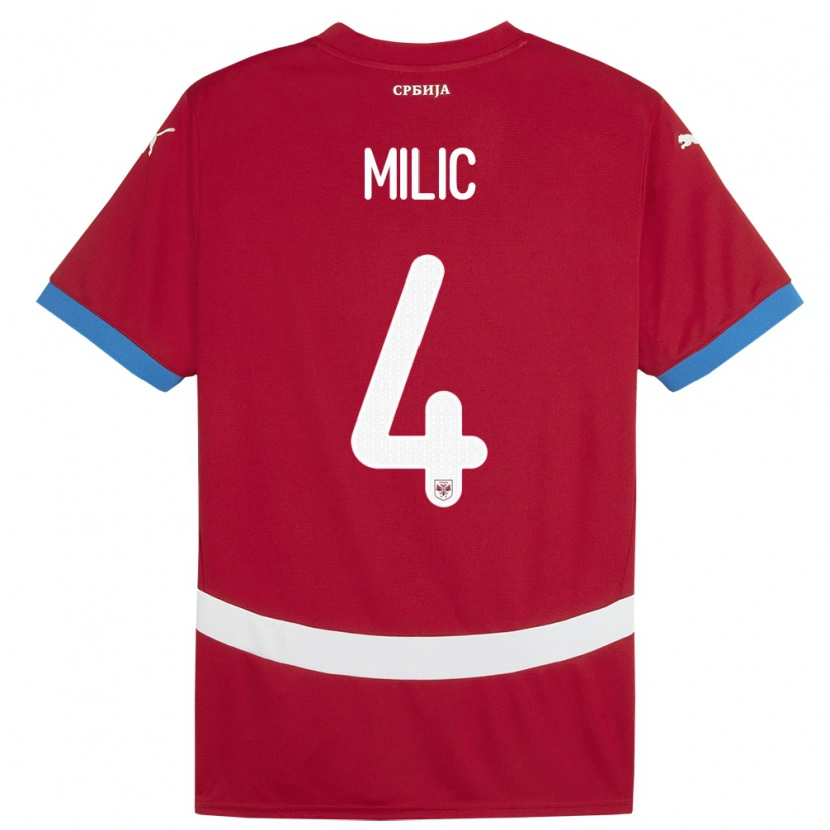 Danxen Homme Maillot Serbie Lazar Milic #4 Rouge Tenues Domicile 24-26 T-Shirt