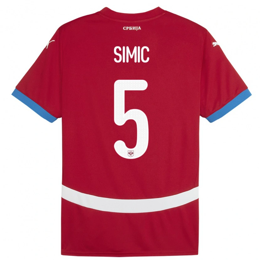 Danxen Homme Maillot Serbie Nikola Simic #5 Rouge Tenues Domicile 24-26 T-Shirt