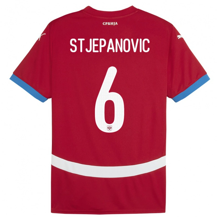 Danxen Homme Maillot Serbie Mateja Stjepanovic #6 Rouge Tenues Domicile 24-26 T-Shirt