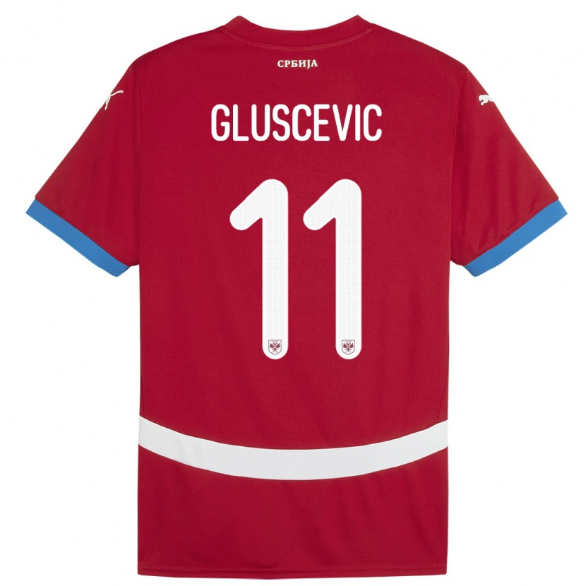 Danxen Homme Maillot Serbie Matija Gluscevic #11 Rouge Tenues Domicile 24-26 T-Shirt