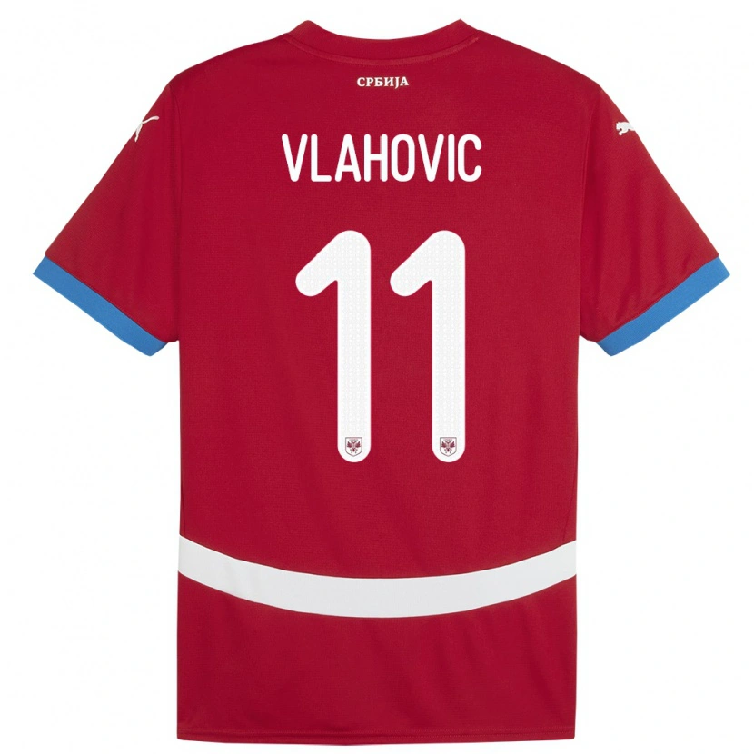 Danxen Homme Maillot Serbie Vanja Vlahovic #11 Rouge Tenues Domicile 24-26 T-Shirt