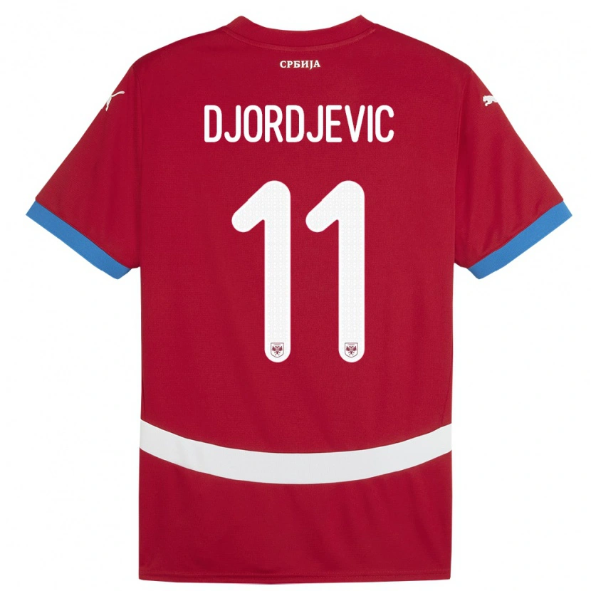Danxen Homme Maillot Serbie Uros Djordjevic #11 Rouge Tenues Domicile 24-26 T-Shirt